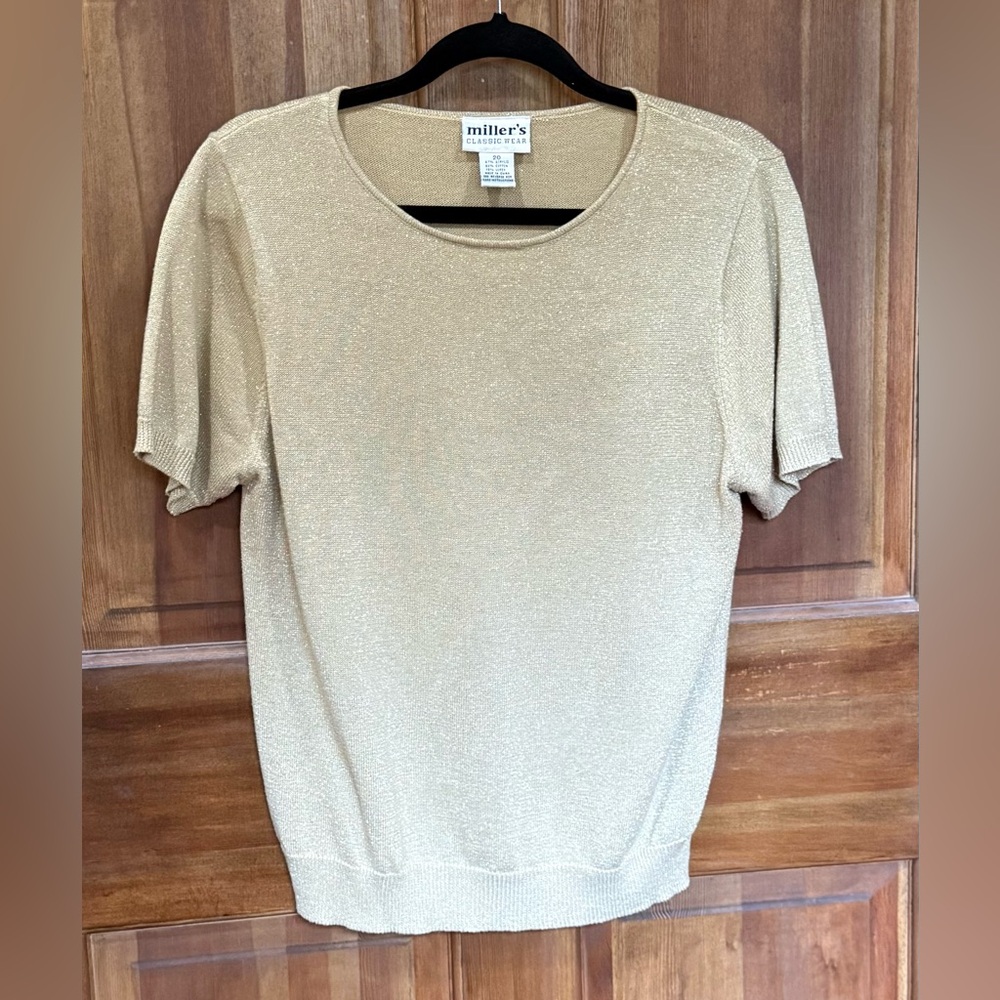 Miller's Classic Wear Vintage Gold Tan Sweater with Metallic Threads EUC